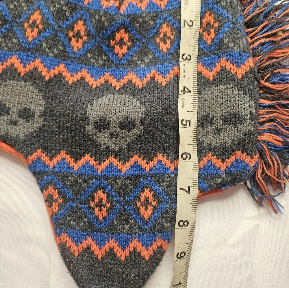 Unbranded Boys Gray, Blue And Orange Skull Mohawked Winter Hat With Ear Flaps - Picture 6 of 8